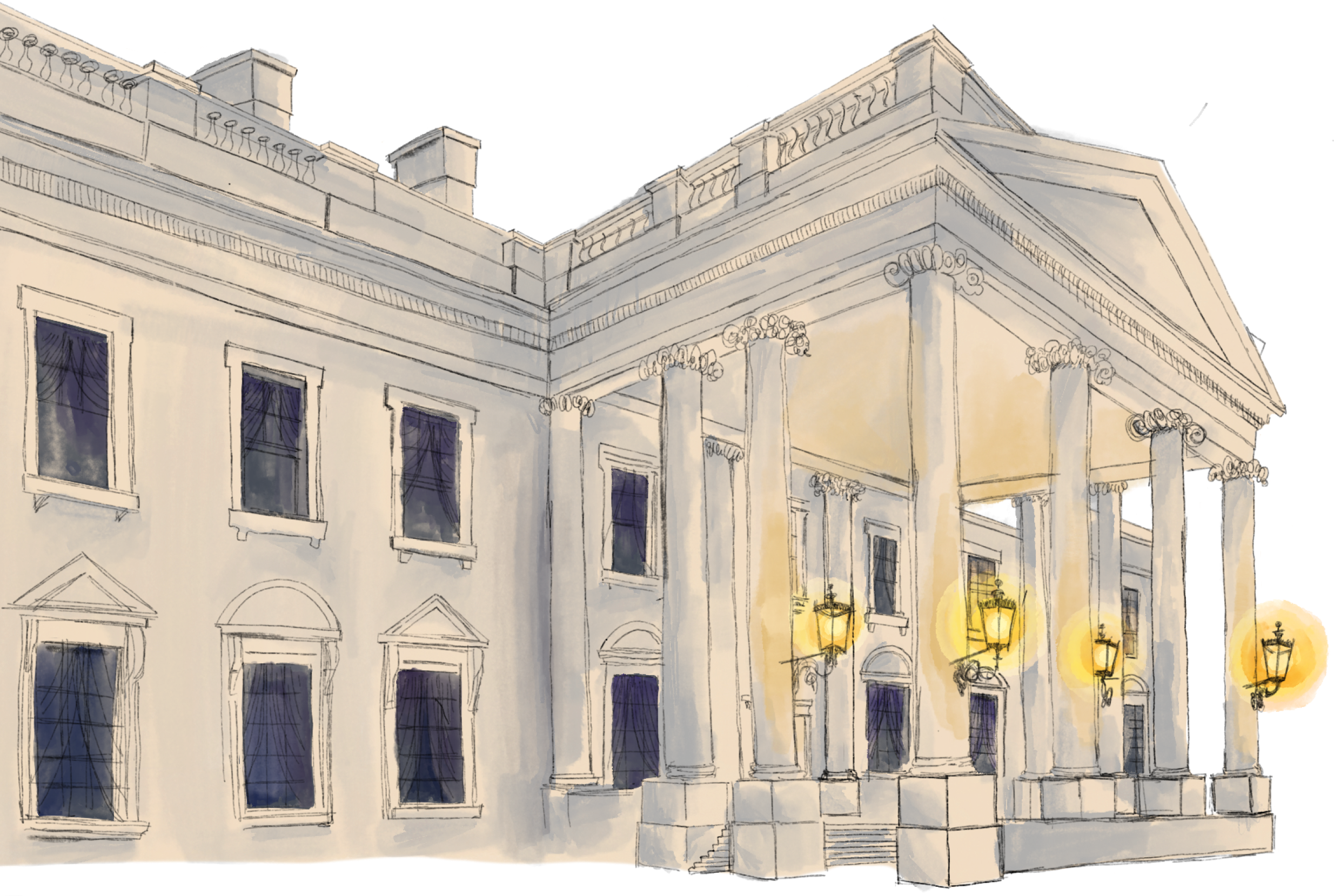 Detailed line drawing of the White House