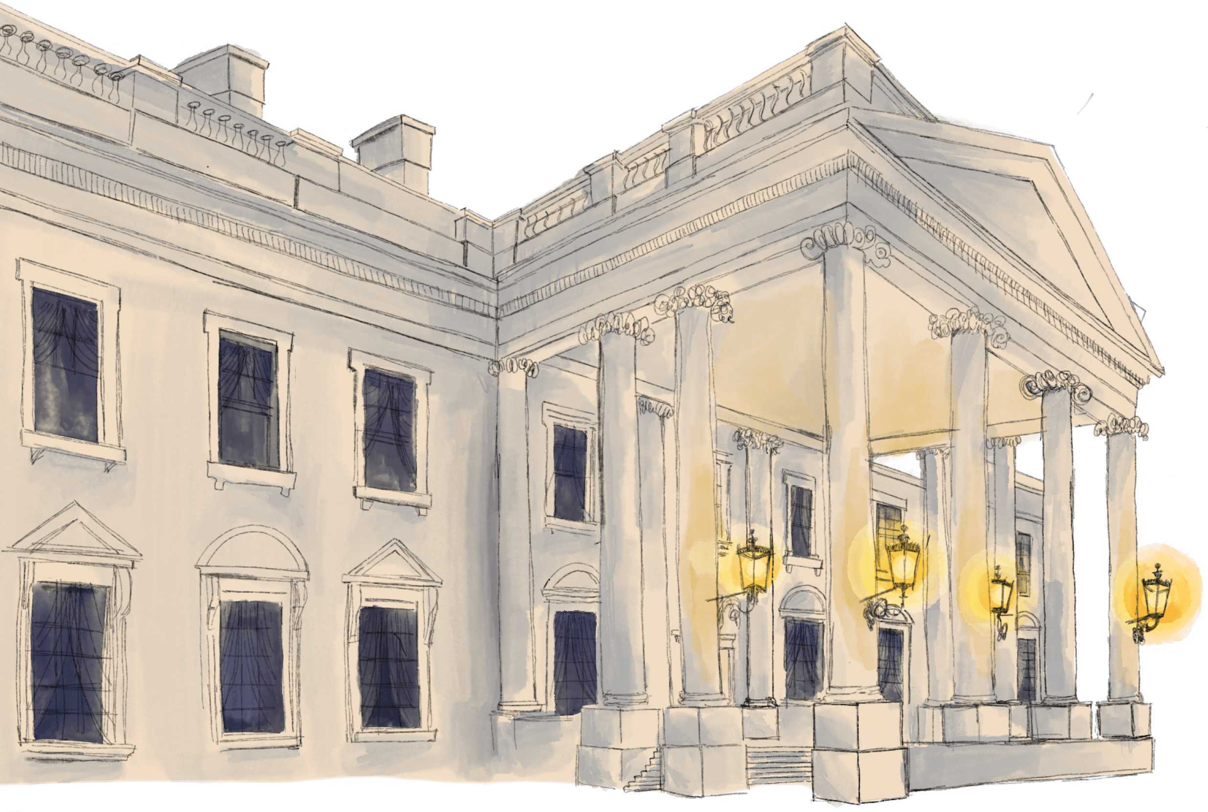 Detailed line drawing of the White House